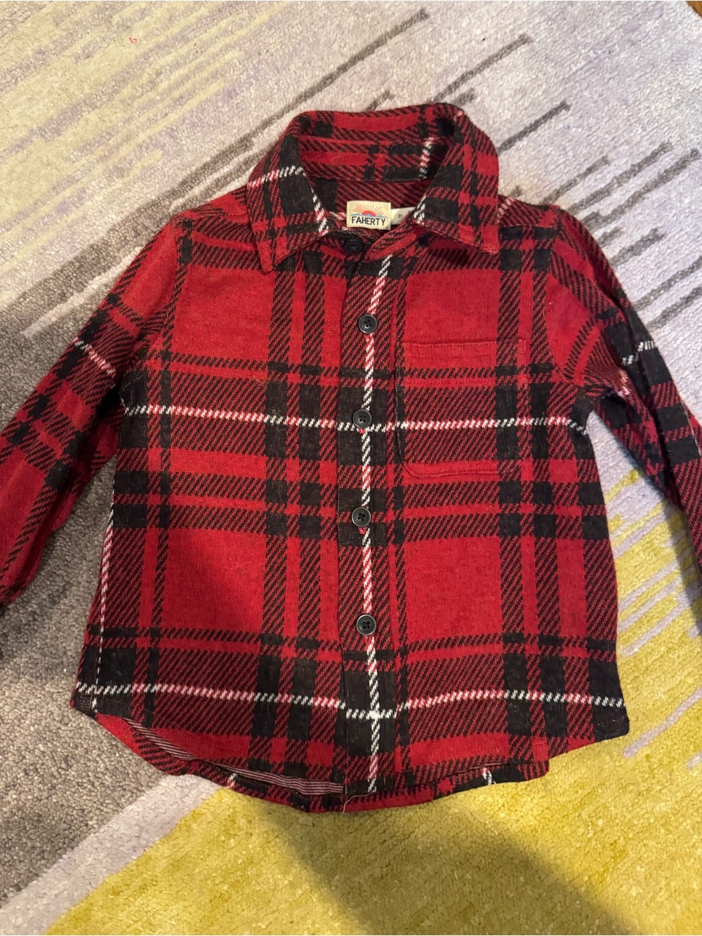 Faherty Red and Black Plaid Button-Down Shirt size 2t